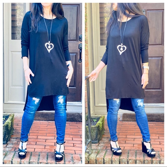 ✨LAST ONE✨BLACK HIGH LOW CHIC SLEEVES TUNIC DRESS - Picture 5 of 8